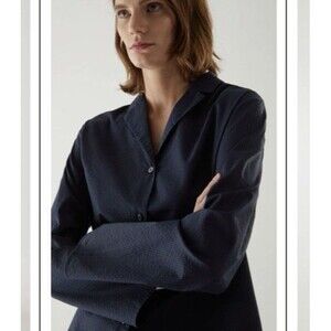 COS Women's Pin Stripe Cotton Long Sleeve Pajama Lounge Sleep Top Size XS Navy